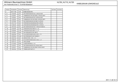 Ahlmann AX700, AX850, AX1000 Wheel Loader Parts Catalog – sample page 1