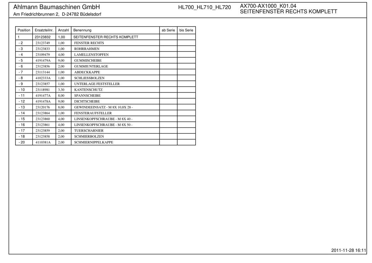 Ahlmann AX700, AX850, AX1000 Wheel Loader Parts Catalog – sample page 4