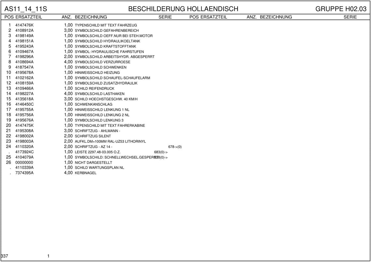 Ahlmann AS11, AS14, AS11S (AZ14) Swing Loader Parts Catalog – sample page 3