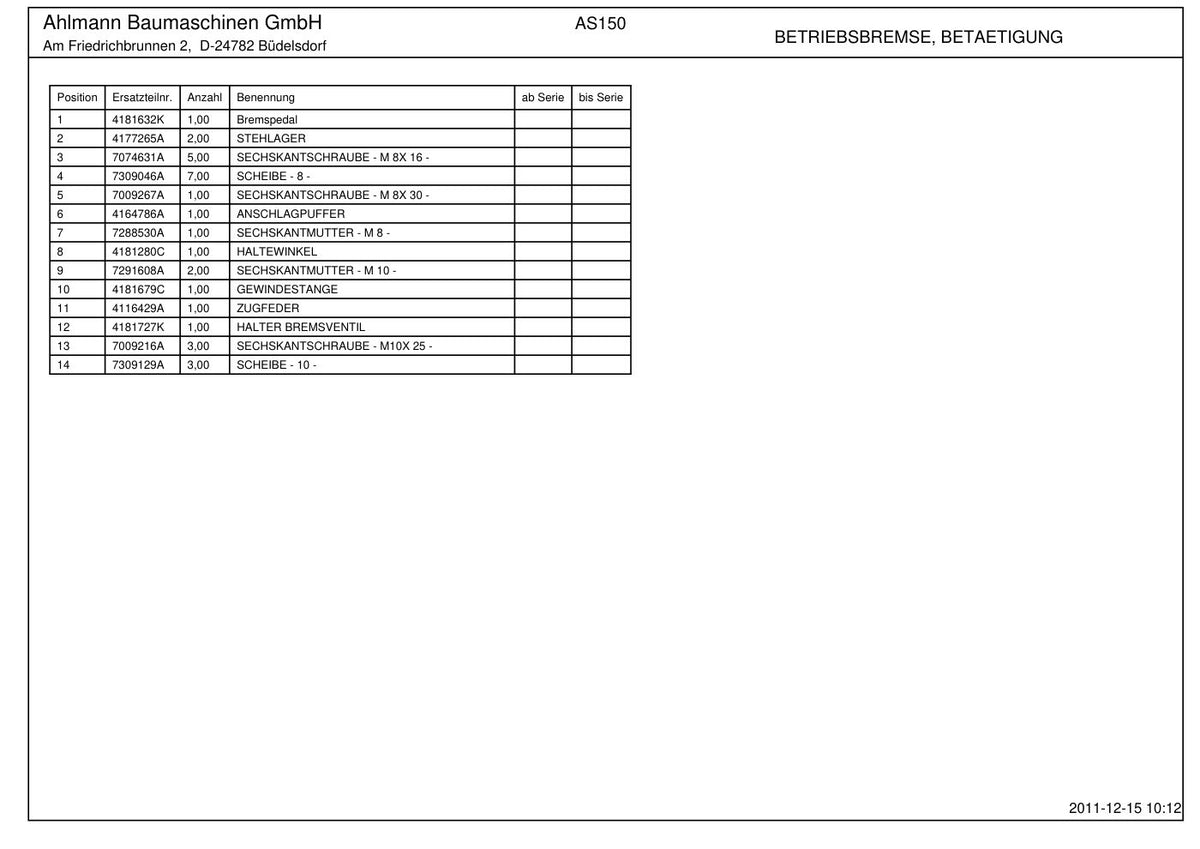 Ahlmann AS150 (AZ150) Swing Loader Parts Catalog – sample page 1