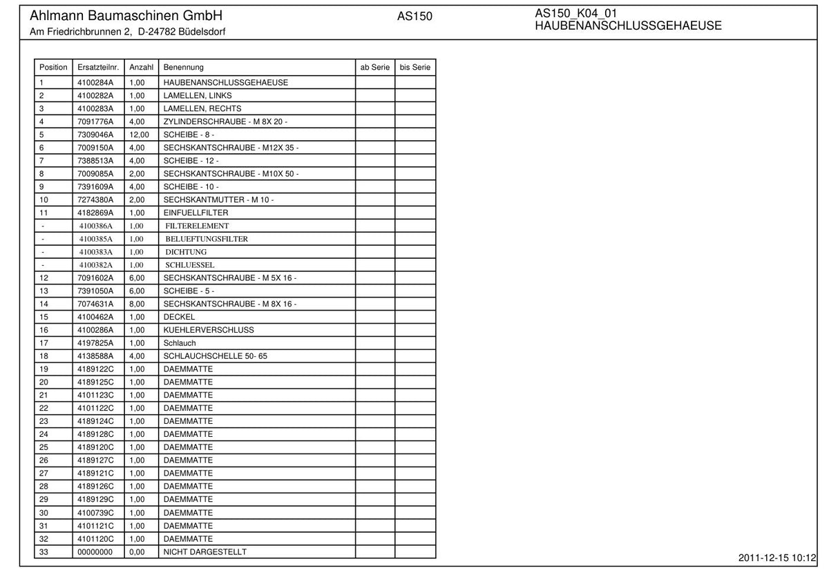 Ahlmann AS150 (AZ150) Swing Loader Parts Catalog – sample page 4
