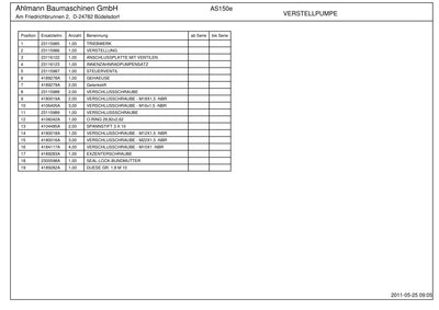 Ahlmann AS150e (AZ150e) Swing Loader Parts Catalog – sample page 1