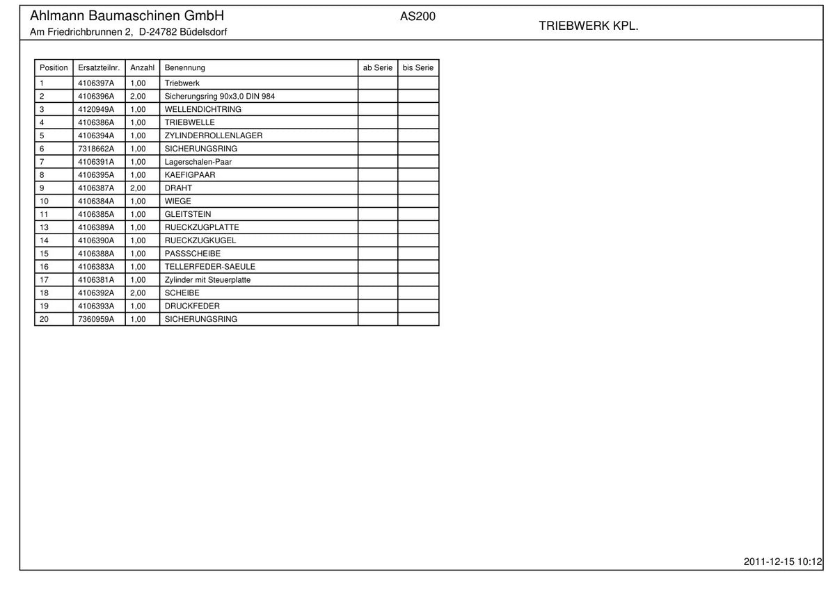 Ahlmann AS200 (AZ200) Swing Loader Parts Catalog – sample page 3