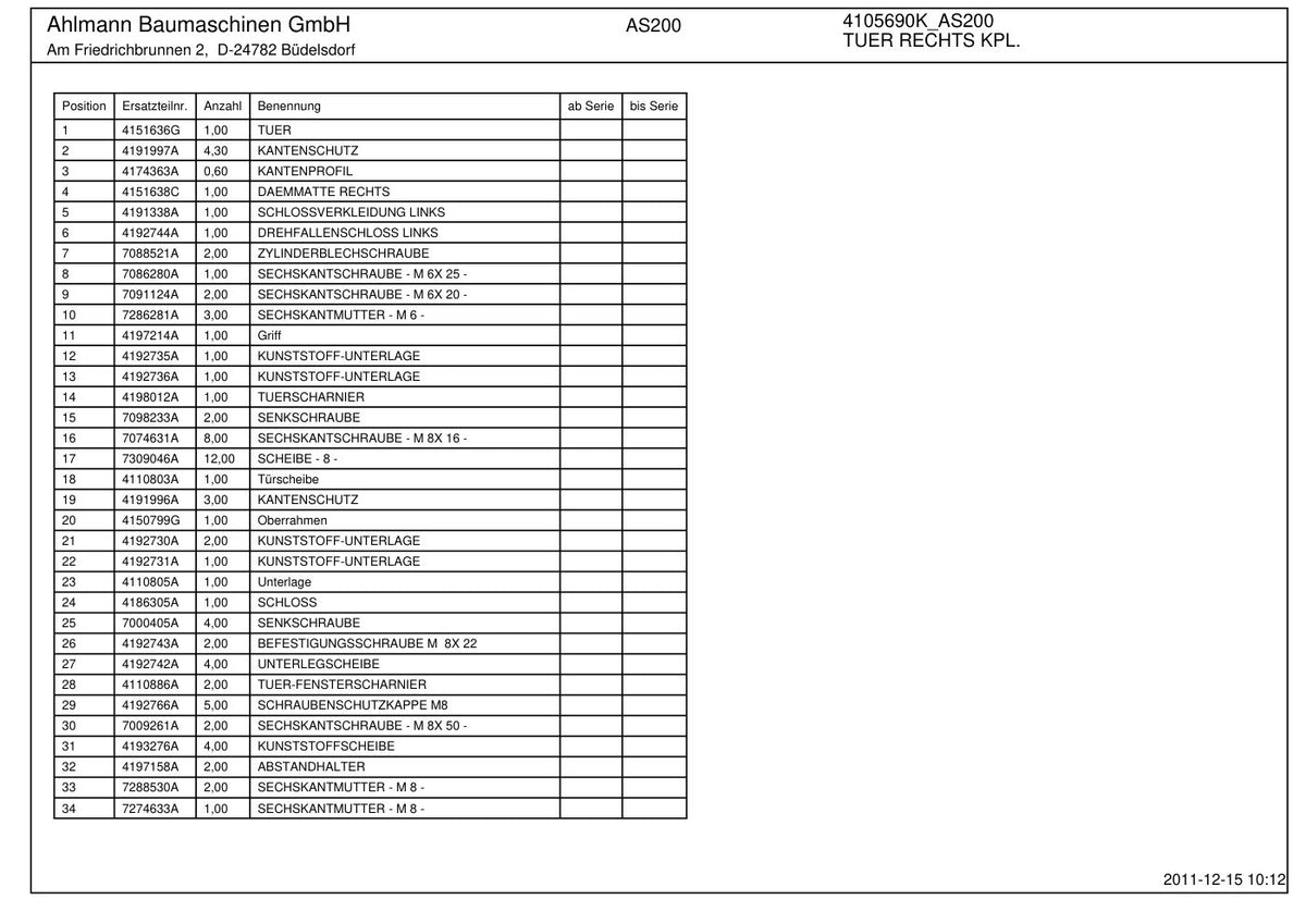 Ahlmann AS200 (AZ200) Swing Loader Parts Catalog – sample page 5