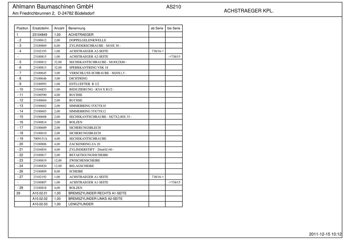 Ahlmann AS210 (AZ210) Swing Loader Parts Catalog – sample page 1