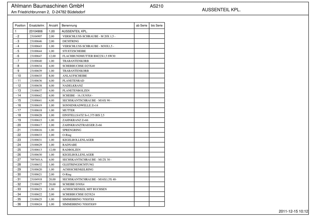 Ahlmann AS210 (AZ210) Swing Loader Parts Catalog – sample page 2