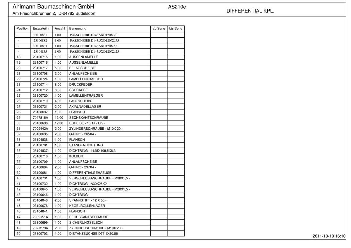 Ahlmann AS210e (AZ210e) Swing Loader Parts Catalog – sample page 2