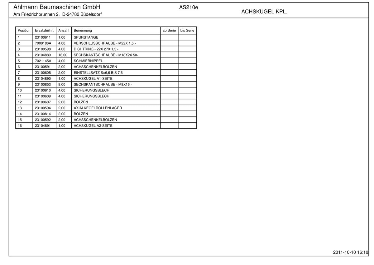 Ahlmann AS210e (AZ210e) Swing Loader Parts Catalog – sample page 3