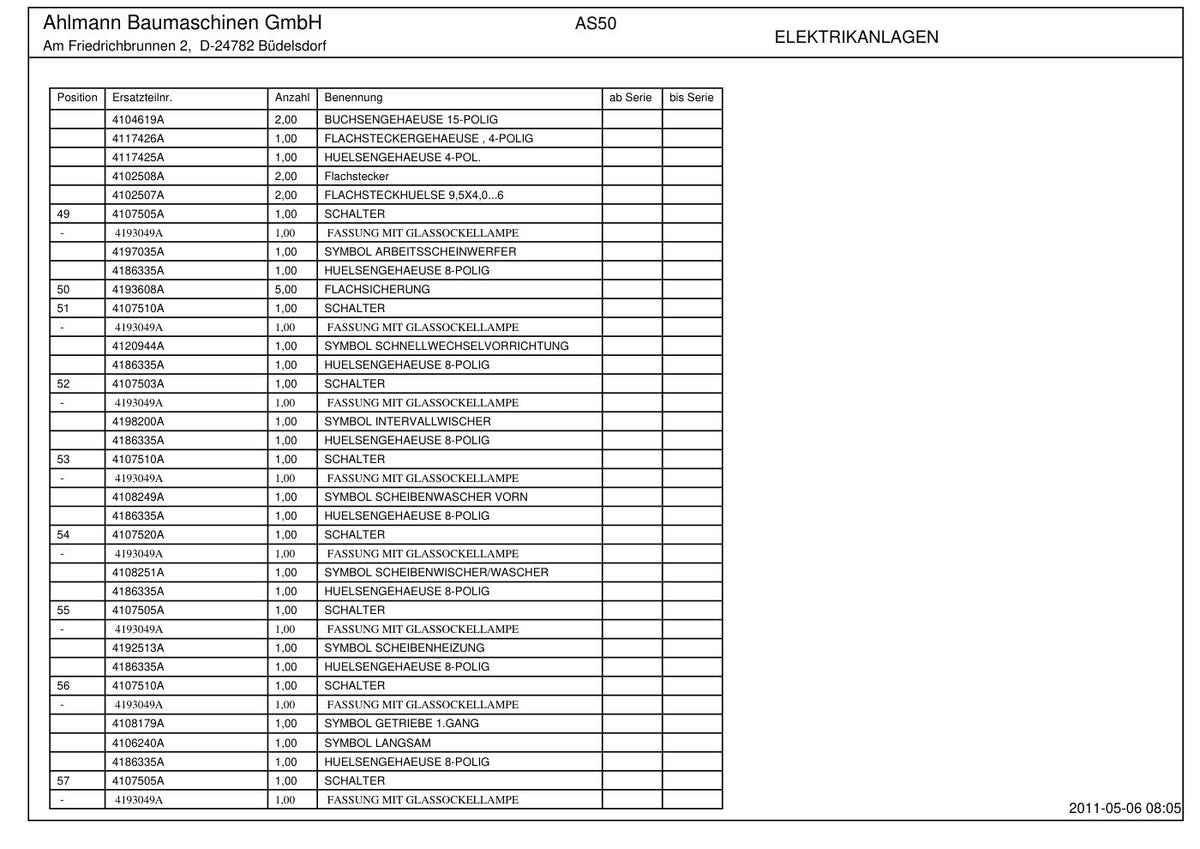 Ahlmann AS50 (AZ45e) Swing Loader Parts Catalog – sample page 1