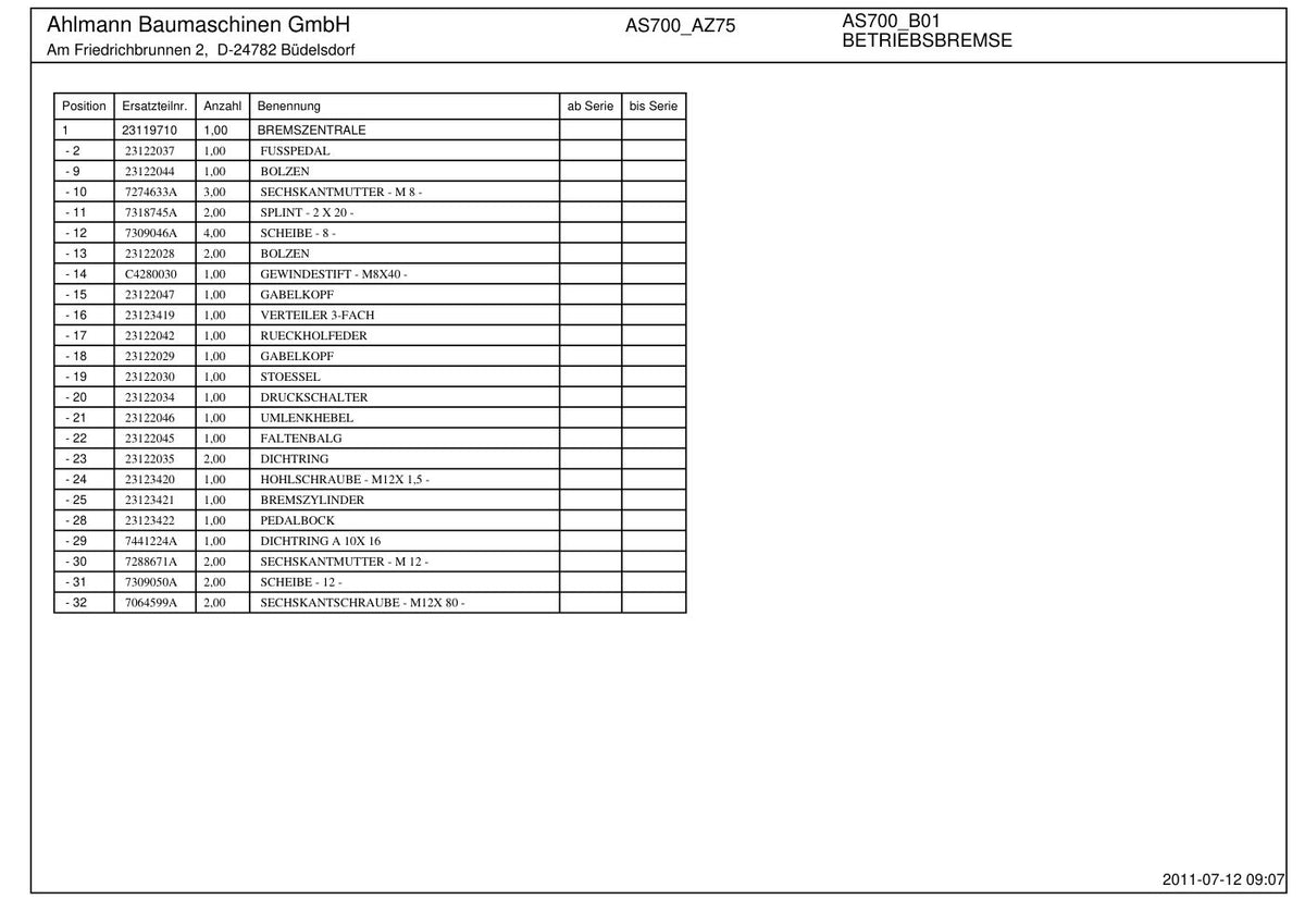Ahlmann AS700 (AZ75) Swing Loader Parts Catalog – sample page 2