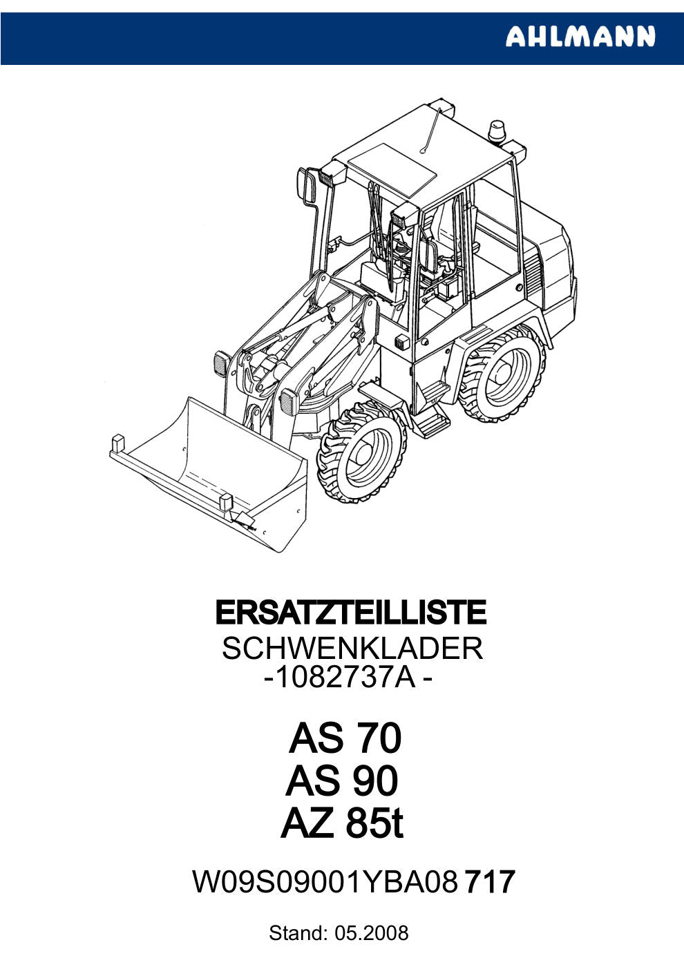 Ahlmann AS70, AS90 (AZ85t) Swing Loader Parts Catalog – cover