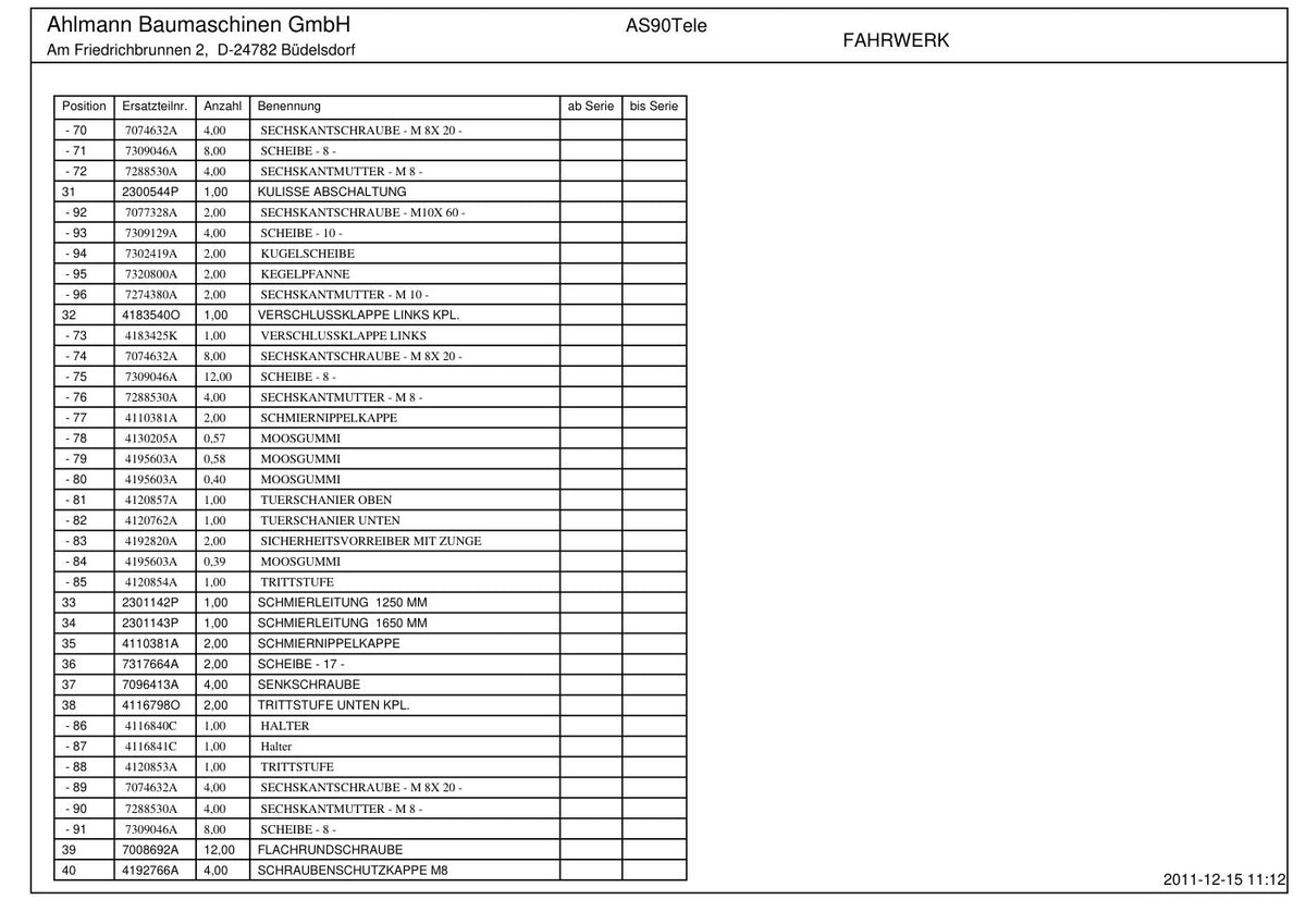 Ahlmann AS90 Tele (AZ90 Tele) Telescopic Swing Loader Parts Catalog – sample page 1