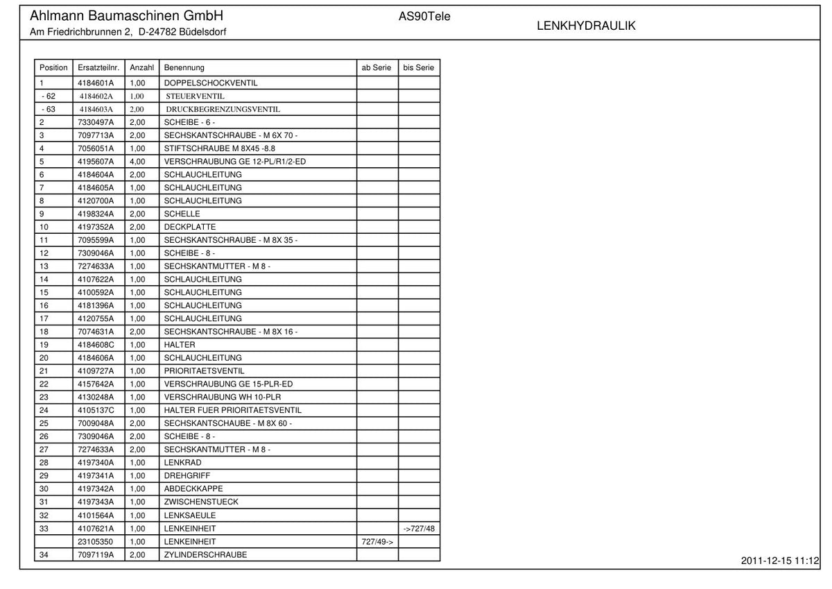 Ahlmann AS90 Tele (AZ90 Tele) Telescopic Swing Loader Parts Catalog – sample page 4