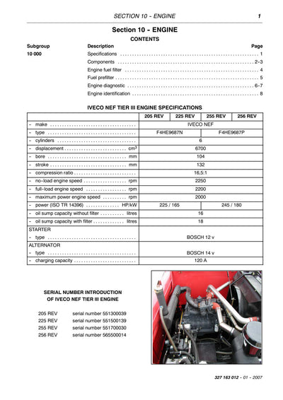 Laverda 205 REV, 225 REV, 255 REV, 256 REV Combine Workshop Manual Update 327163012 (Tier III) – sample page 1