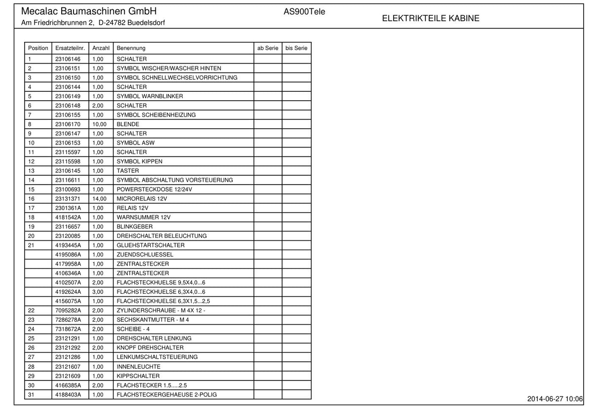 Ahlmann AS900 Tele (AZ95 Tele) Telescopic Swing Loader Parts Catalog – sample page 2
