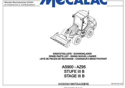 Ahlmann AS900 Stage III B (AZ95) Swing Loader Parts Catalog – cover