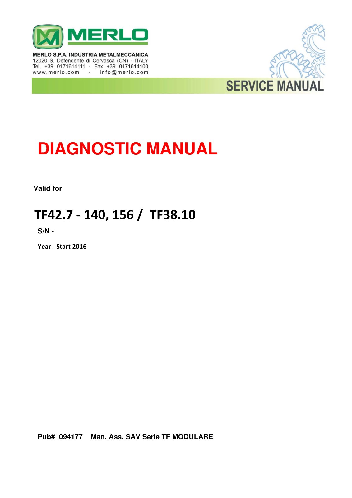 Merlo Turbofarmer Modular TF42.7-140, TF42.7-156, TF38.10 Diagnostic Manual (from 2016) – cover