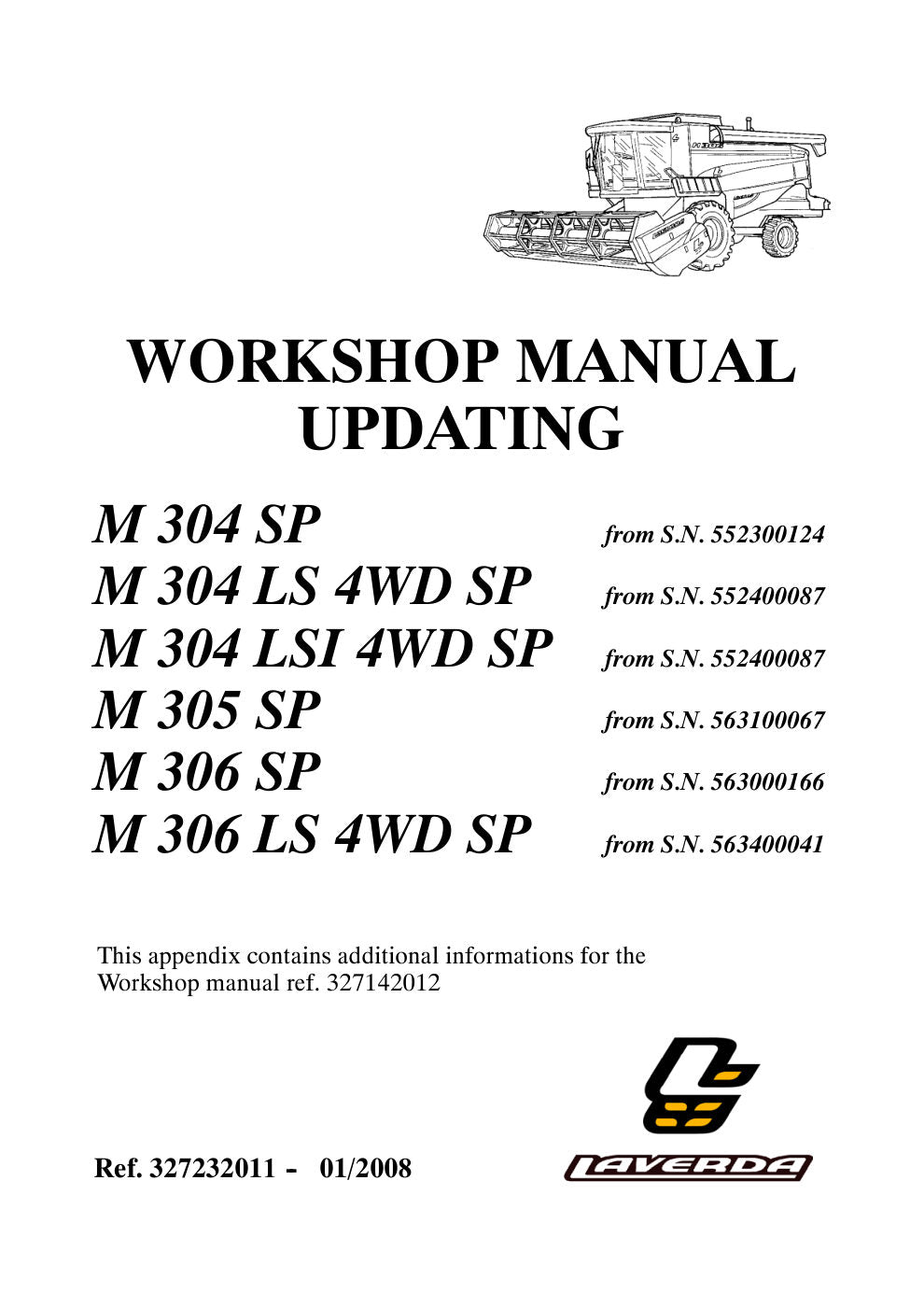 Laverda M304, M305, M306 SP Combine Workshop Manual Update 327232011 (SISU Tier 3) – cover