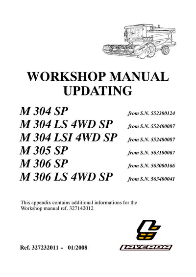 Laverda M304, M305, M306 SP Combine Workshop Manual Update 327232011 (SISU Tier 3) – cover