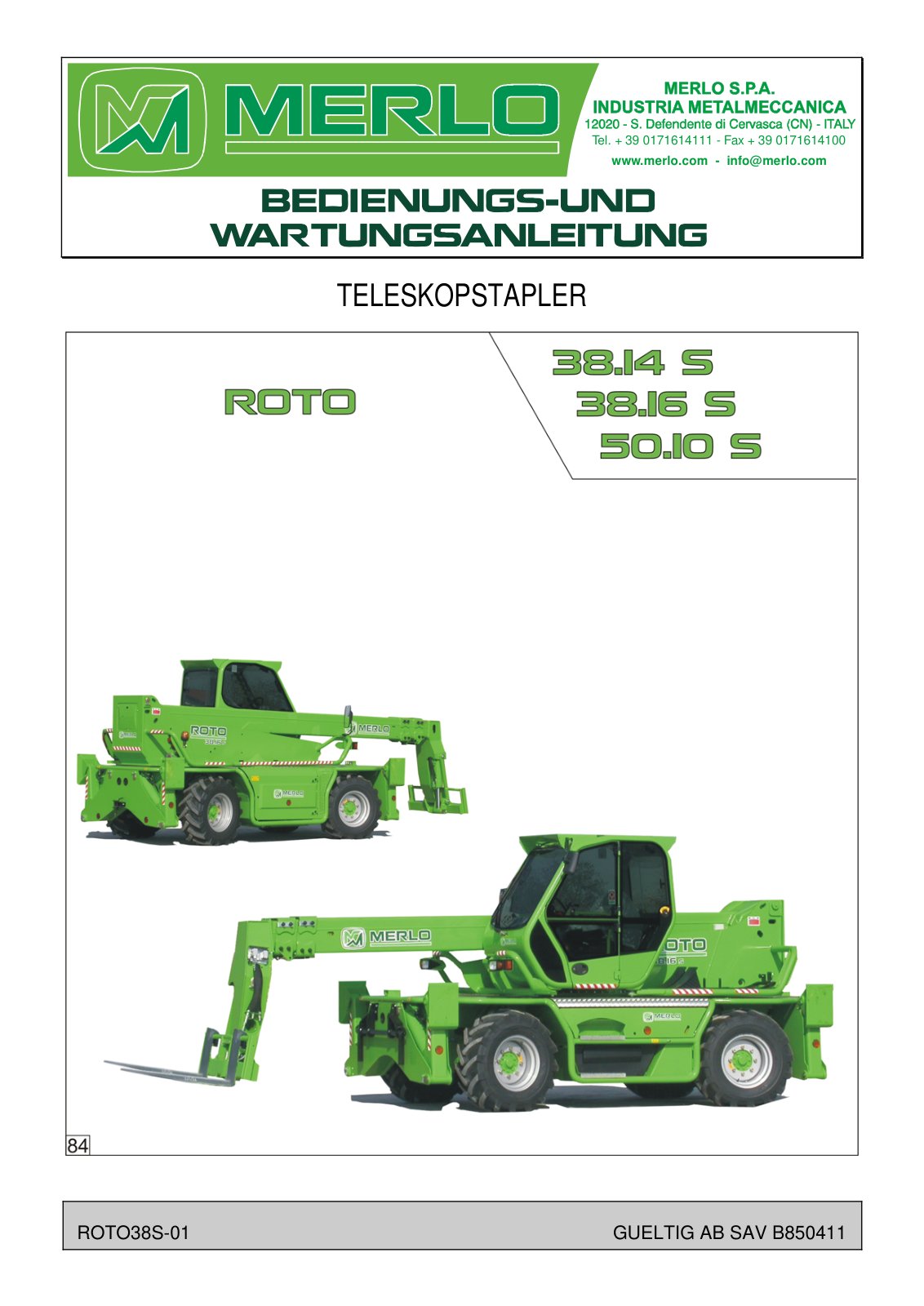 Merlo Roto IMS R38.14, R38.16, R50.10S Service Manual Set (up to S/N C036141, German) – cover