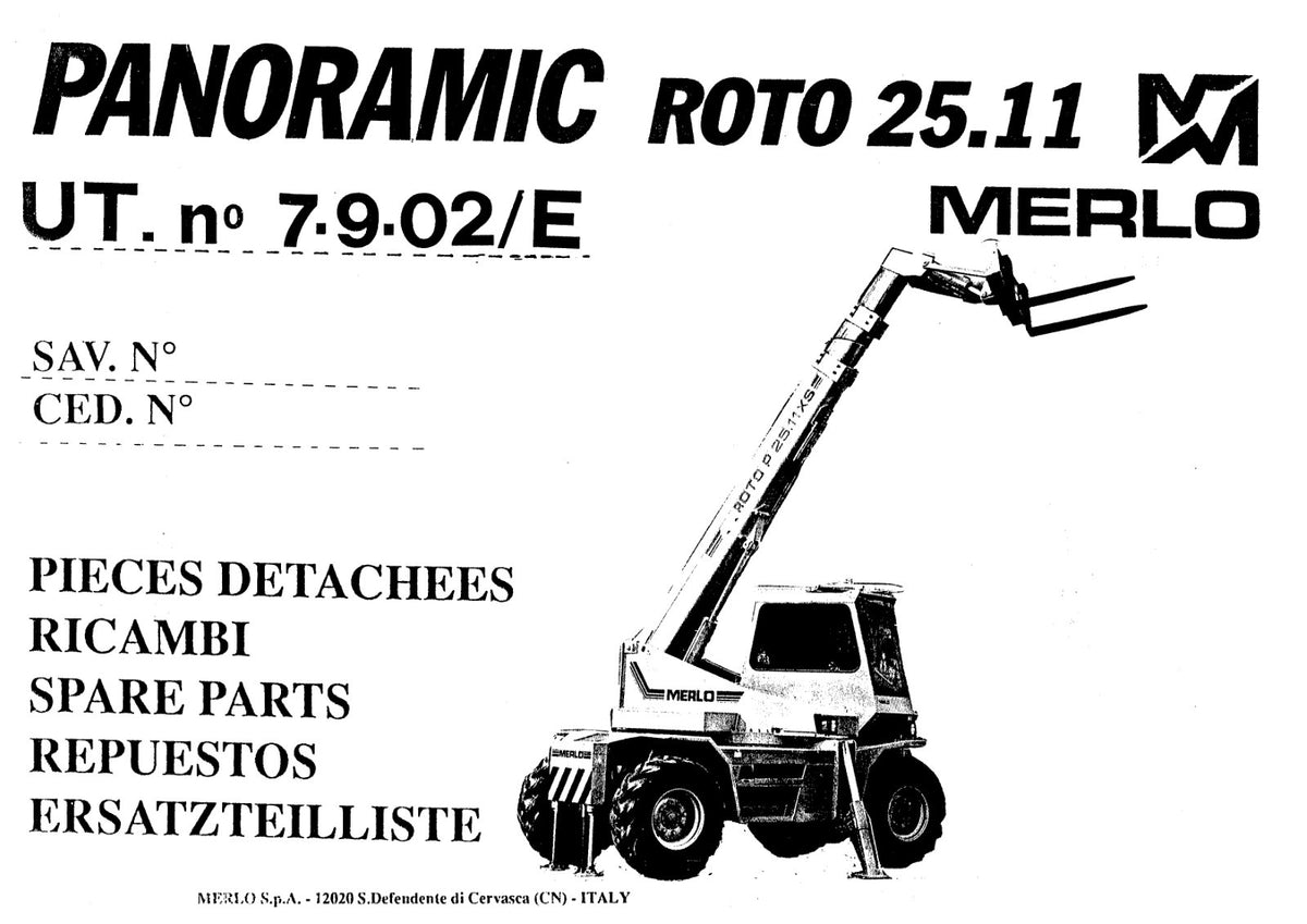 Merlo Roto XS P30.13XS, P25.11XS Parts Manual, Hydraulic & Electrical Diagrams – cover