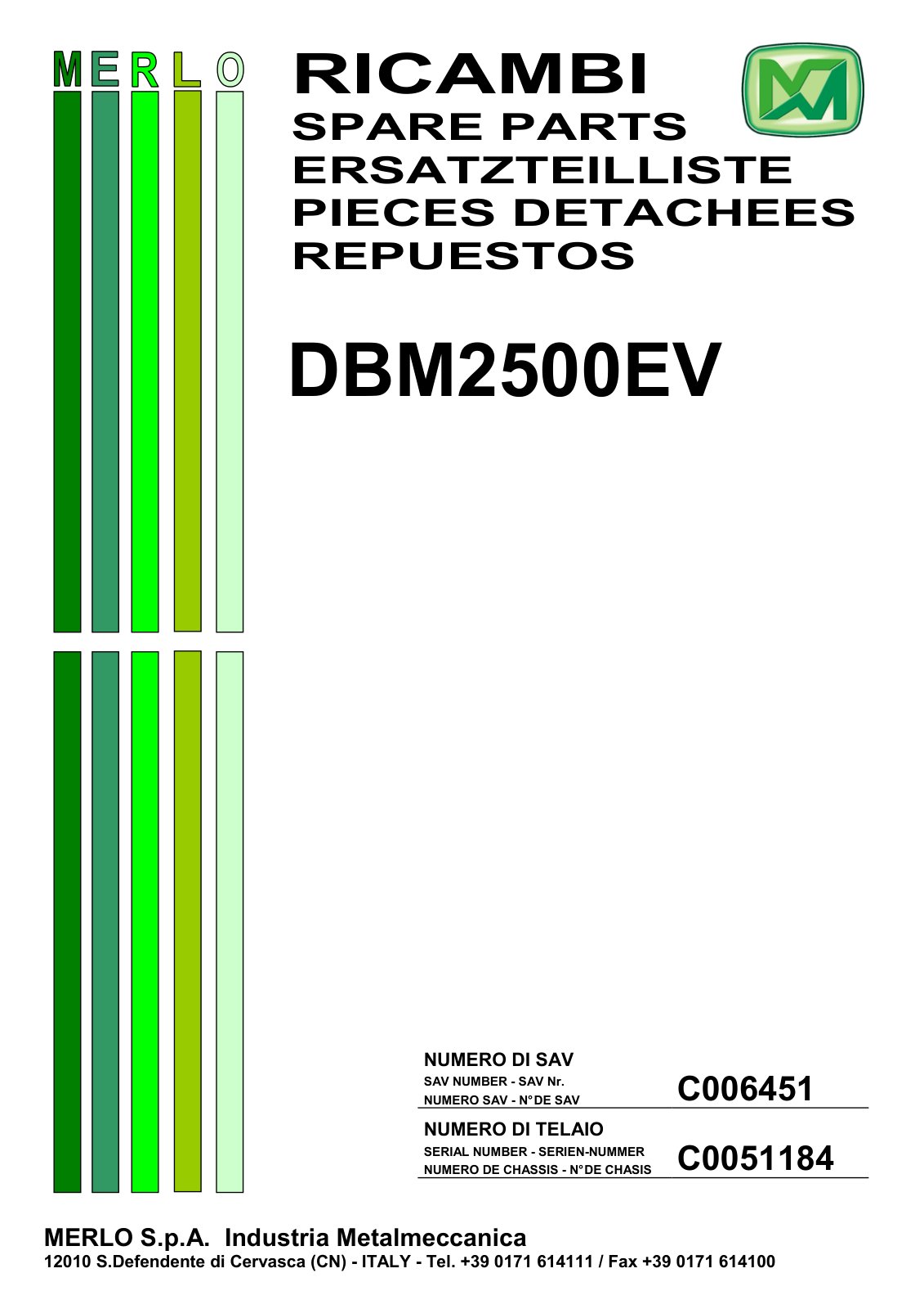 Merlo DBM 2000, 2500, 3500 EV Concrete Mixer Service Manual, Parts Manual & Diagrams – cover