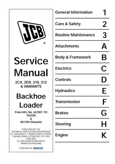 Service Manual 2CX, 2DX, 210, 212 & VARIANTS Backhoe Loader