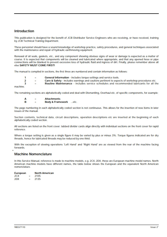 Service Manual 2CX, 2DX, 210, 212 & VARIANTS Backhoe Loader