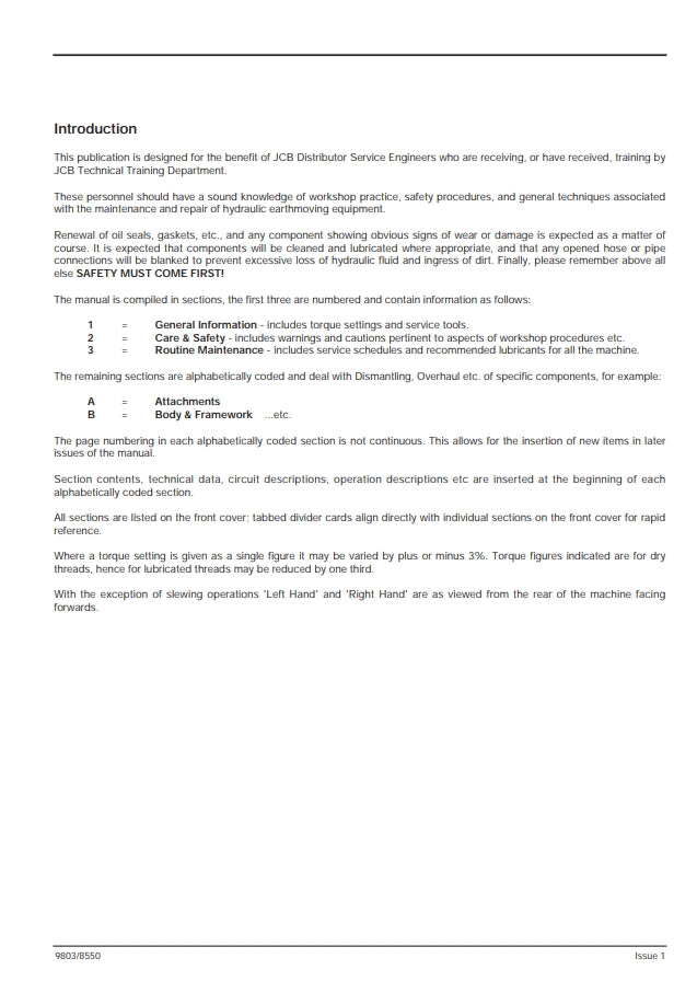 Service Manual 1CX, 208S Backhoe Loader