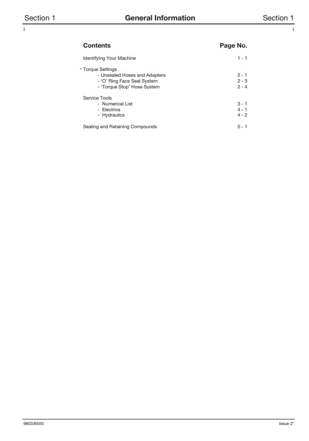 Service Manual 1CX, 208S Backhoe Loader