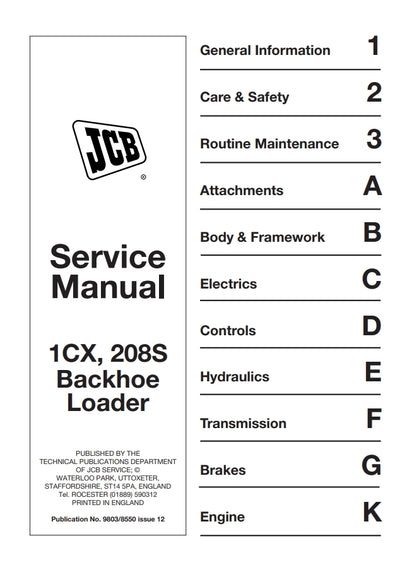 Service Manual 1CX, 208S Backhoe Loader