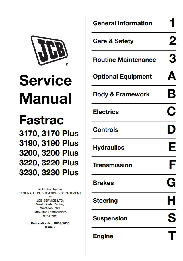 Service Manual Fastrac 3170, 3170 Plus 3190, 3190 Plus  3200, 3200 Plus 3220, 3220 Plus 3230, 3230 Plus