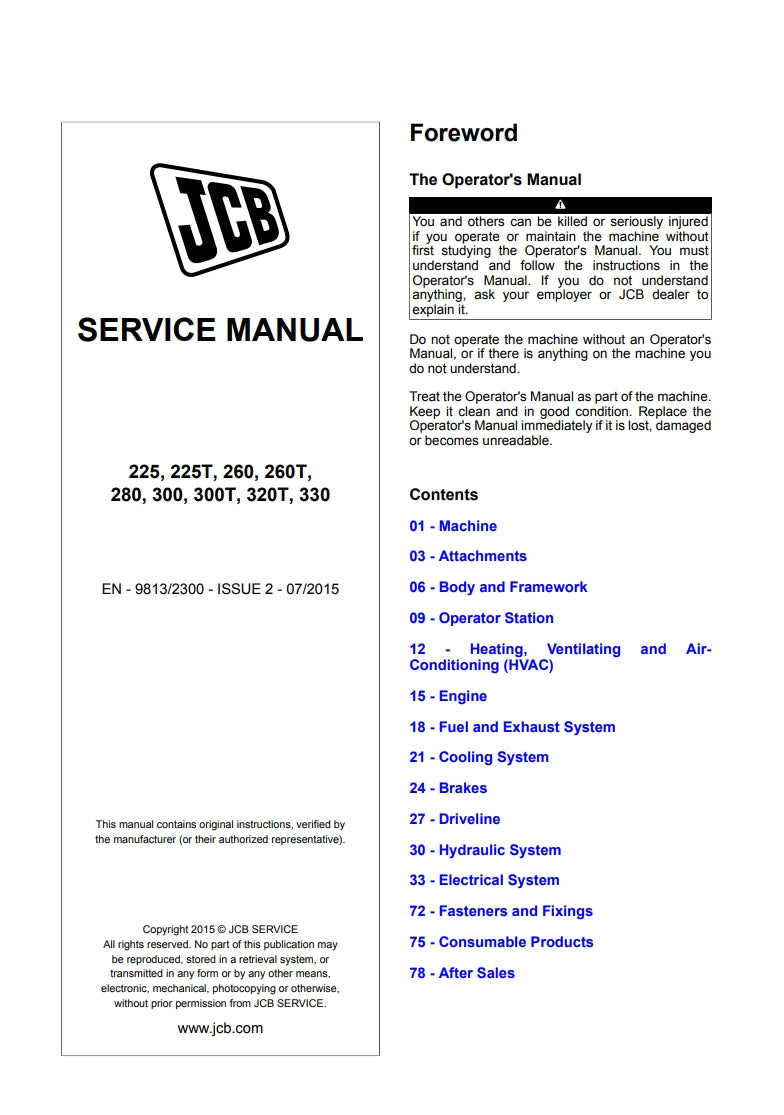 SERVICE MANUAL 225, 225T, 260, 260T, 280, 300, 300T, 320T, 330