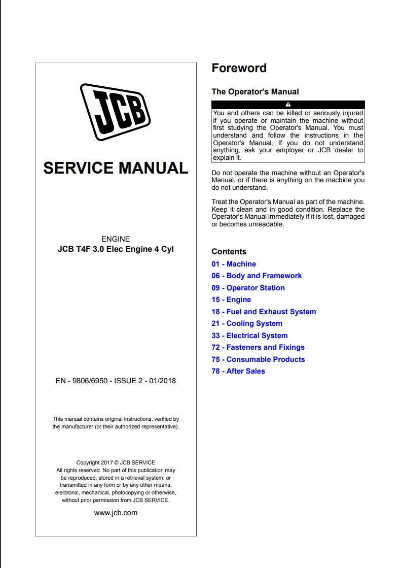 SERVICE MANUAL ENGINE JCB T4F 3.0 Elec Engine 4 Cyl