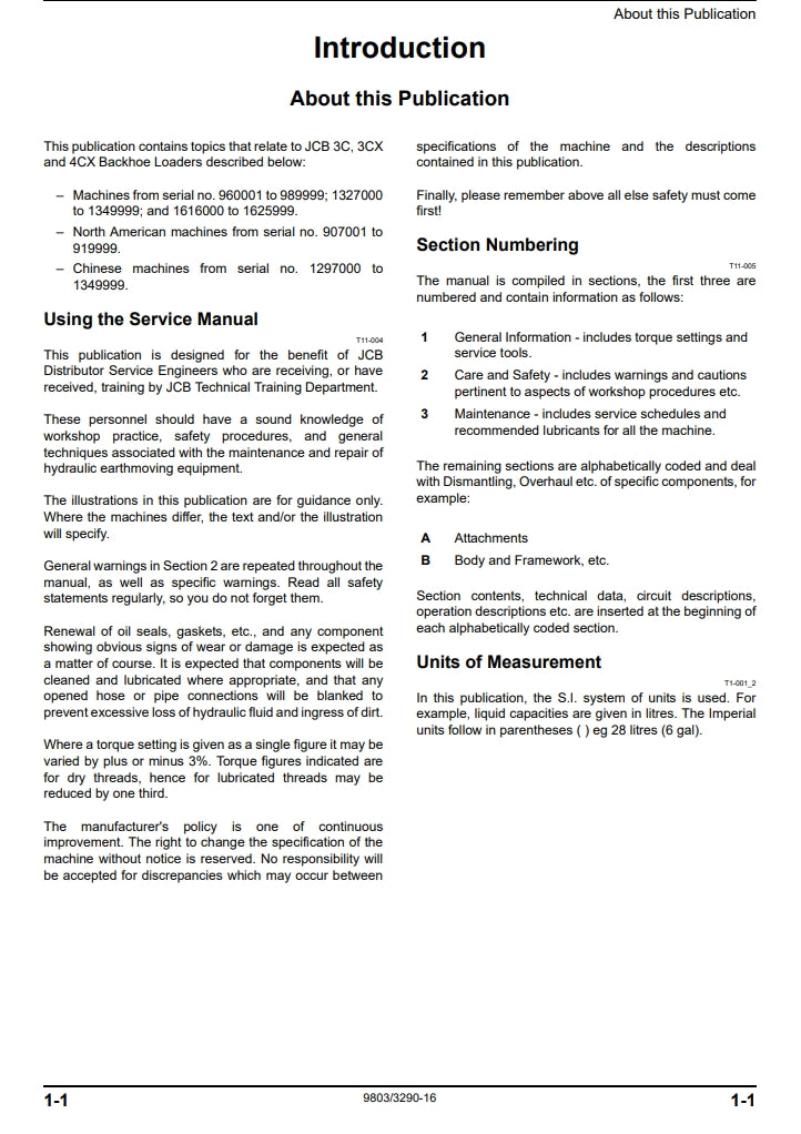 Service Manual 3CX, 4CX, 214e, 214, 215, 217 & VARIANTS Backhoe Loader