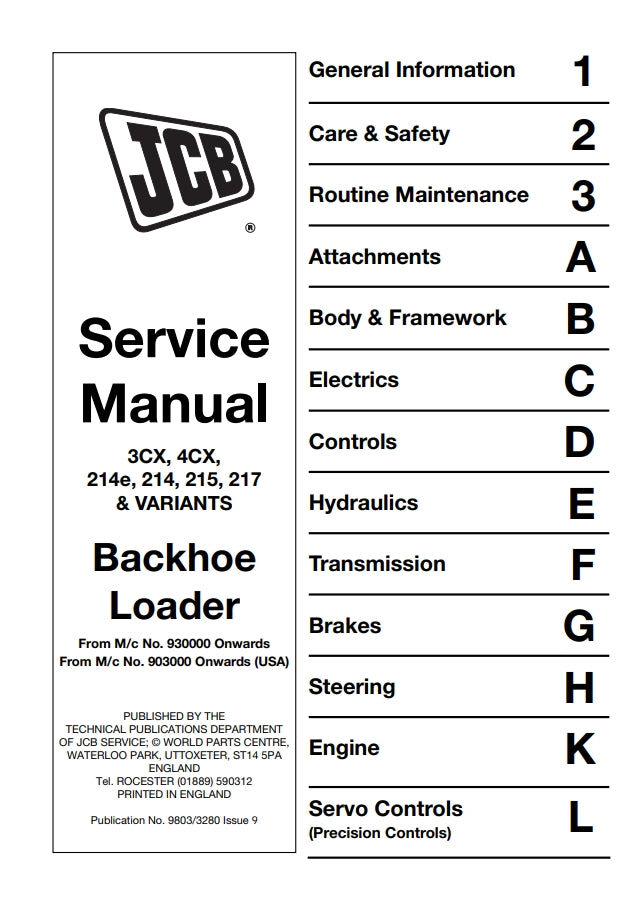 Service Manual 3CX, 4CX, 214e, 214, 215, 217 & VARIANTS Backhoe Loader