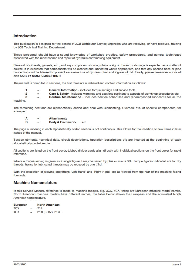 Service Manual 3CX, 4CX, 214e, 214, 215, 217 & VARIANTS Backhoe Loader