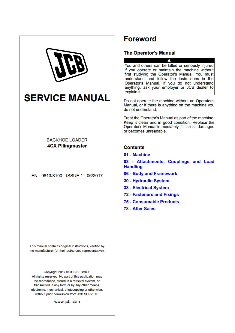 SERVICE MANUAL BACKHOE LOADER 4CX Pilingmaster