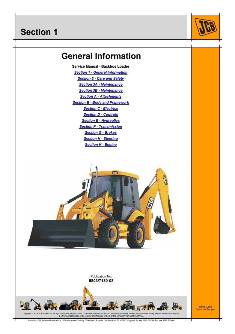 Service Manual Backhoe Loader