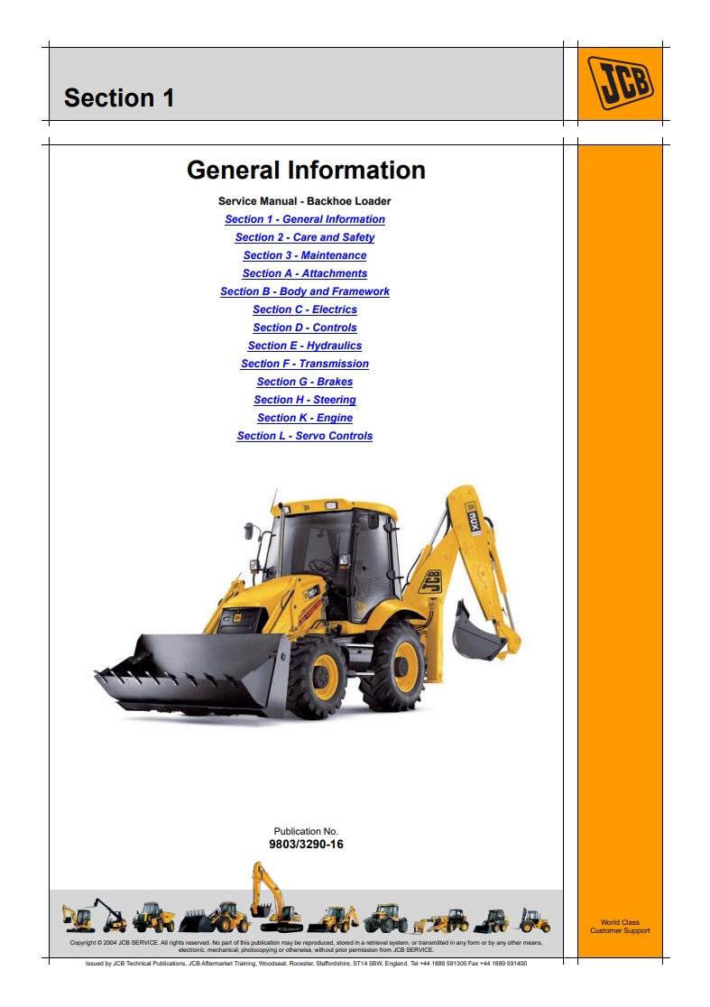 Service Manual Backhoe Loader