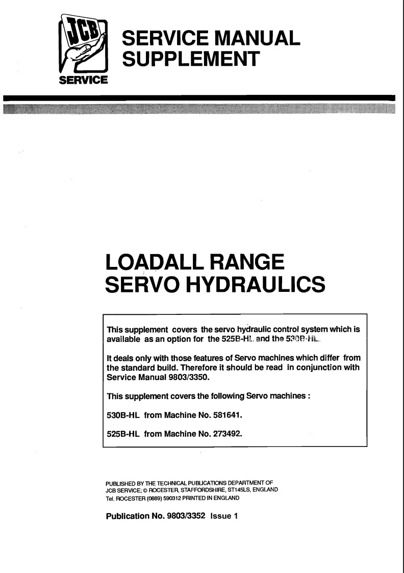Service Manual Supplement LOADALL RANGE SERVO HYDRAULICS