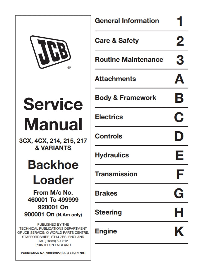 Service Manual 3CX, 4CX, 214, 215, 217 & VARIANTS Backhoe Loader