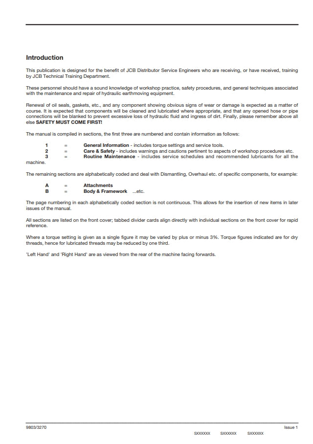 Service Manual 3CX, 4CX, 214, 215, 217 & VARIANTS Backhoe Loader