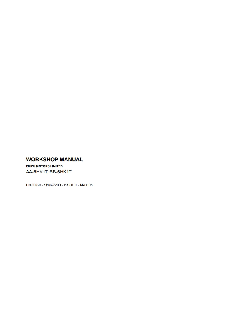 WORKSHOP MANUAL ISUZU MOTORS LIMITED AA-6HK1T, BB-6HK1T