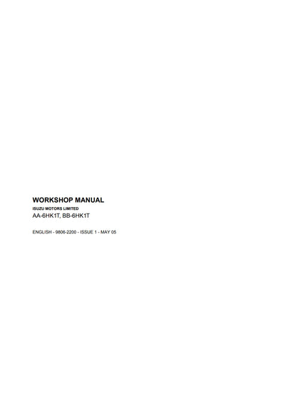 WORKSHOP MANUAL ISUZU MOTORS LIMITED AA-6HK1T, BB-6HK1T