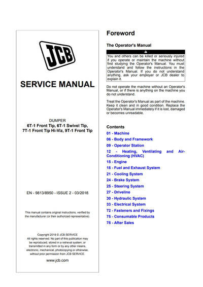 SERVICE MANUAL DUMPER 6T-1 Front Tip, 6T-1 Swivel Tip, 7T-1 Front Tip Hi-Viz, 9T-1 Front Tip