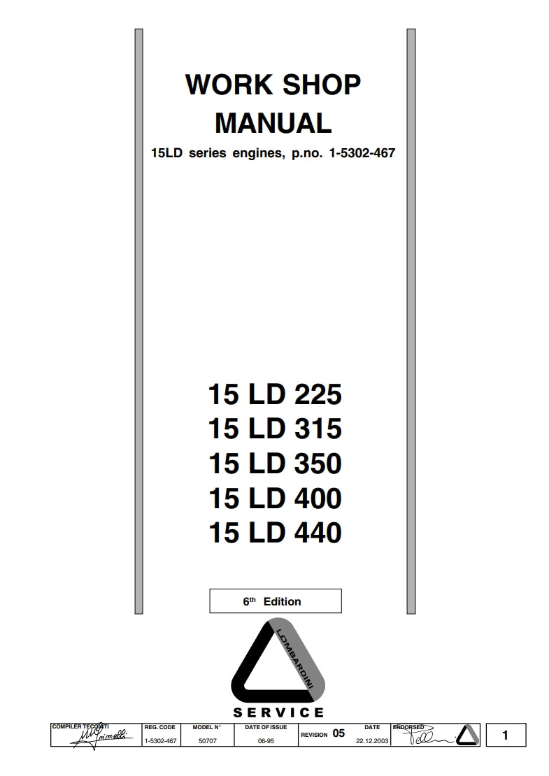 WORK SHOP MANUAL 15LD series engines