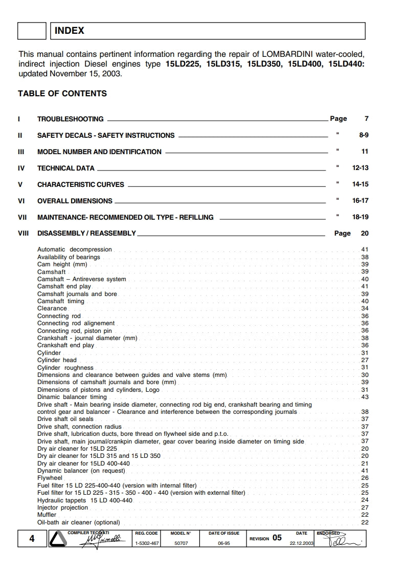 WORK SHOP MANUAL 15LD series engines