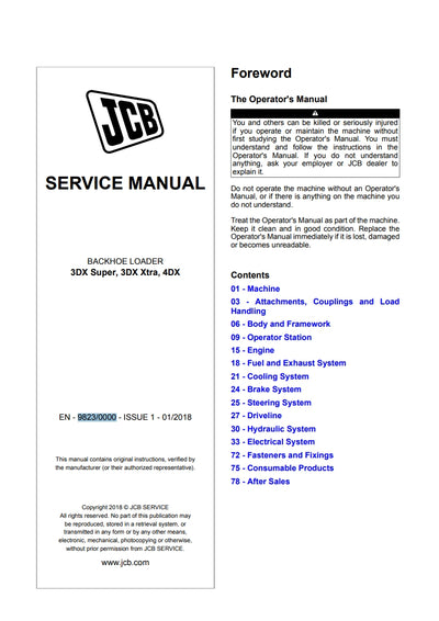 SERVICE MANUAL BACKHOE LOADER 3DX Super, 3DX Xtra, 4DX