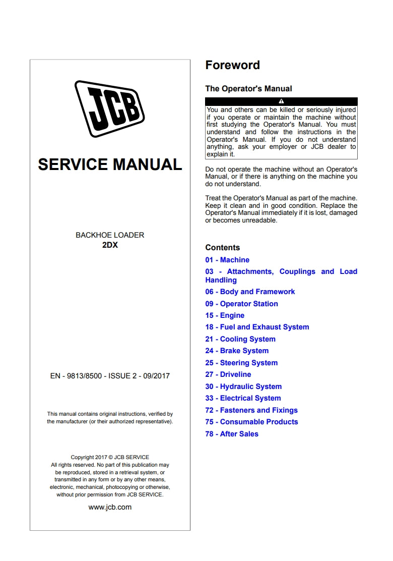 SERVICE MANUAL BACKHOE LOADER 2DX